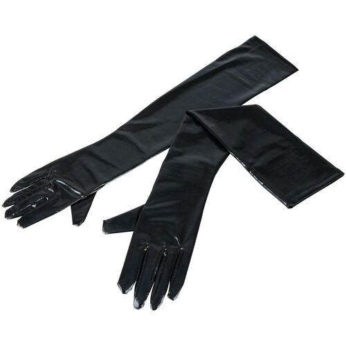 Černé lesklé dlouhé rukavice pro handjob