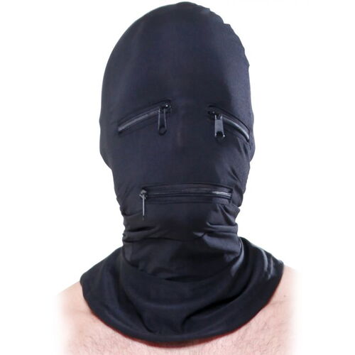 Unisex černá maska na hlavu se třemi zipy