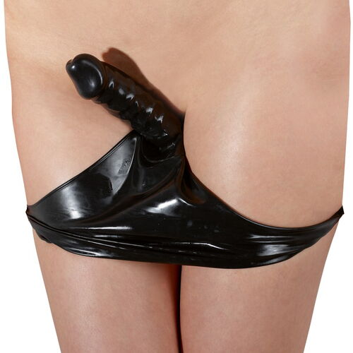 Černé latexové kalhotky s vaginálním dildem