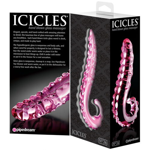 Skleněné růžové dildo ICICLES No. 24