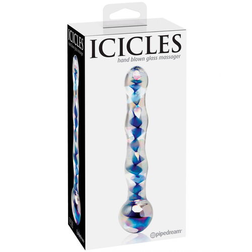 Skleněné modré dildo ICICLES No. 8
