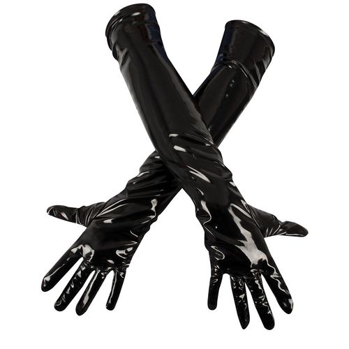 Lakované černé rukavice s elastickými vsadkami