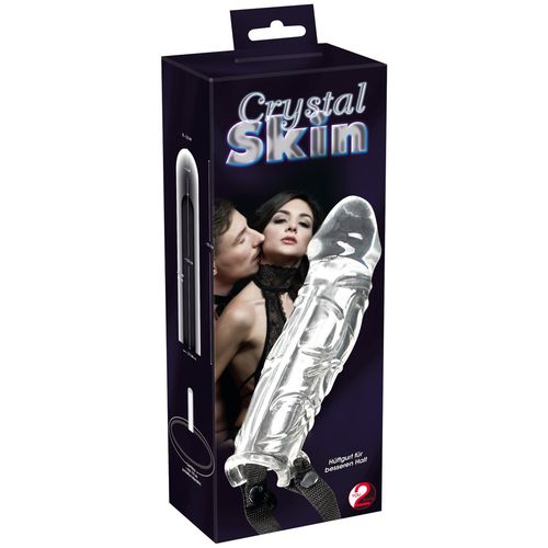 Zvětšovací návlek na penis s postrojem Crystal Skin