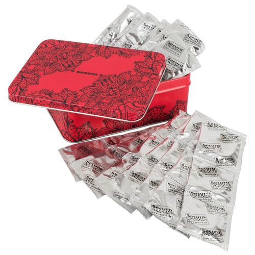 Latexové kondomy v plechové dóze Secura (50 ks)