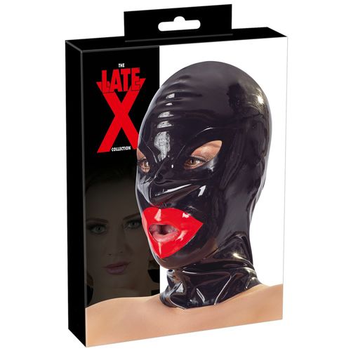 Unisex latexová maska s červenými rty a zipem - LateX
