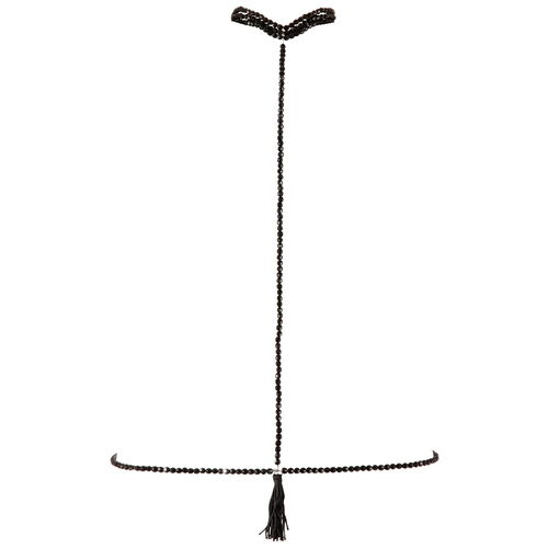 Černý perlový obojek s bikini řetízkem - Cottelli Collection