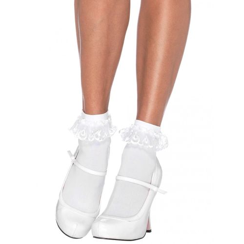 Bílé kotníkové ponožky s volánky z krajky - Leg Avenue