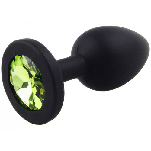 Malý anální kolík ze silikonu se světle zeleným šperkem