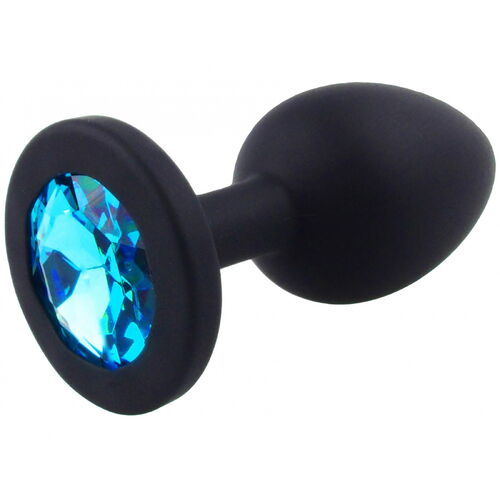 Malý anální kolík ze silikonu se světle modrým šperkem