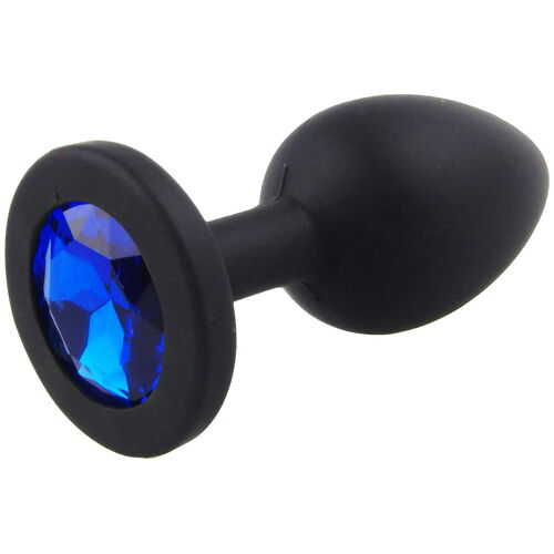 Malý anální kolík ze silikonu s tmavě modrým šperkem