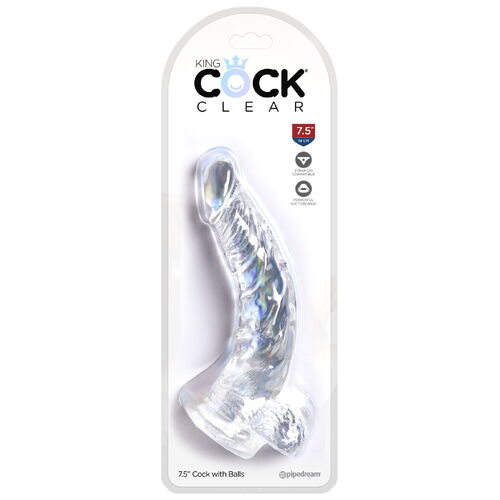 Transparentní realistické dildo s varlaty a přísavkou King Cock Clear 7.5