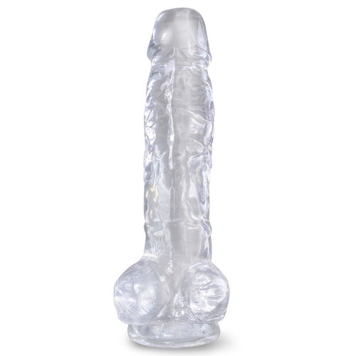 Transparentní realistické dildo s varlaty a přísavkou King Cock Clear 8