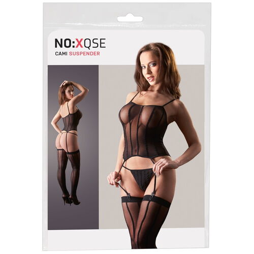 Souprava erotického prádla (top s podvazky, punčochy a tanga) - NO:XQSE
