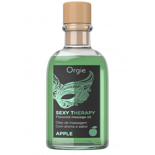 Slíbatelný masážní olej + peříčko Sexy Therapy Apple - Orgie