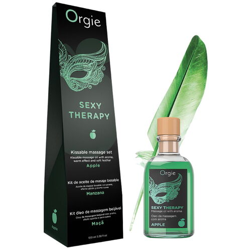 Slíbatelný masážní olej + peříčko Sexy Therapy Apple - Orgie