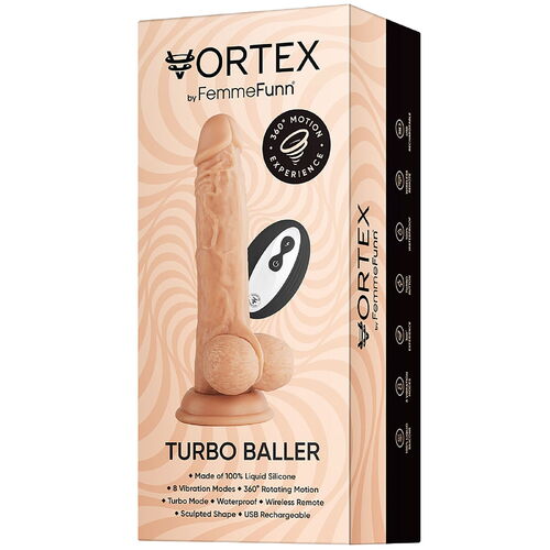 Rotační realistický vibrátor s varlaty a přísavkou Vortex Turbo Baller - FemmeFunn