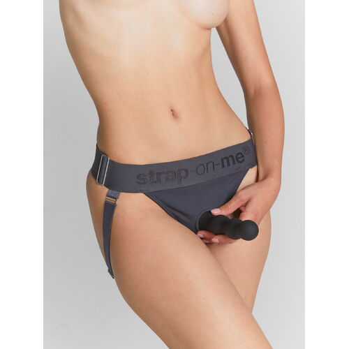 Strapon tanga se 2 O-kroužky Unique - Strap-On-Me (grey)