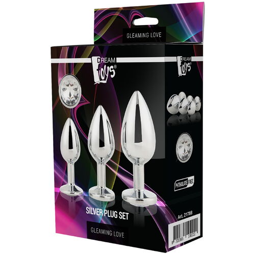 Sada análních kolíků se šperkem Silver Plug Set - Dream Toys